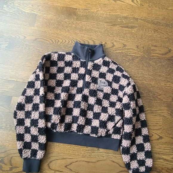 PINK Victoria's Secret Checkered Women's Sweater teddy bear fleece sz.XS - Picture 1 of 8